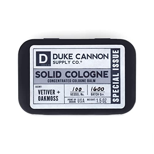 Duke Cannon Supply Co. Solid Cologne for Men Special Issue Vetiver and Oakmoss (Fresh Air, Sandalwood) - Concentrated Balm, Travel-Friendly Tin, 1.5 oz