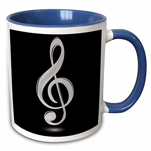 3dRose Gray Treble Clef 11oz Two-Tone Blue Mug