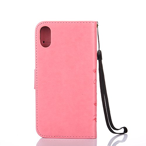 Wallet Leather Case for iPhone X,Book Style Pu Leather Case for iPhone X,Herzzer Retro Light Pink Butterfly Flower Pattern Flip Fold Pouch Case with Card Holders Stand Magnetic Case - Thumbnail 3