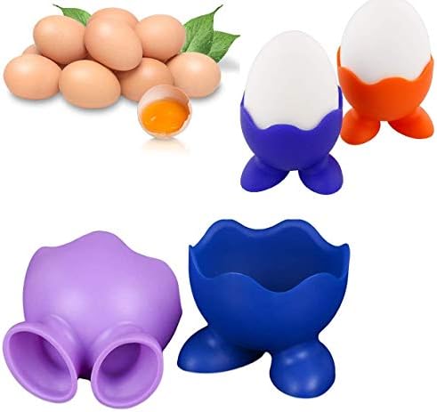 ZIZLY Silicone Egg Cup Holders Breakfast Egg Serving Cups for Hard and Soft Boiled Egg Holder, Egg Separator Serving Cups Sponge Egg Colorful (4)