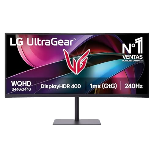 UltraGear 34G630A Monitor Gaming 34" 21:9 Curvo WQHD (3440x1440), 240Hz, 1ms (GtG), AMD FreeSync Premium, VRR, HDR 400, Speaker Stereo 10W, USB-C (15W), HDMI, DP, Hub USB, AUX, 2PBP, PIP, Nero