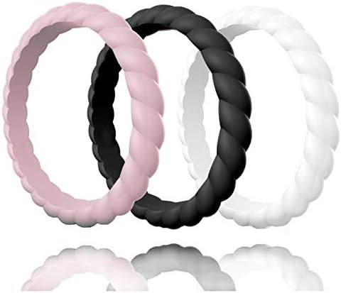 Stackable Silicone Wedding Ring for Gym Sports Outdoor Women, Durable Rubber Band Pack of 3-7-10