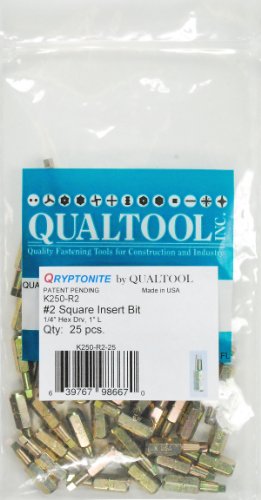 Qualtool Qryptonite K250-R2-25 Number 2 Square Insert Bit, 25-Pack