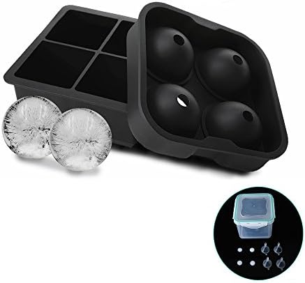 KELLM BPA free flexible Ice Ball Maker and Rubber Sphere Tray Mold Large Whiskey Ice Cube Trays Combo (set of 2)