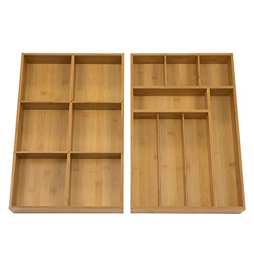 Seville Classics 2 Pack Bamboo Drawer Organizer