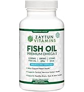 Zaytun Vitamins Halal Fish Oil 1200mg Omega-3 300mg, Premium EPA/DHA, One Per Day, Support Heart,...