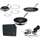 HexClad Hybrid Nonstick 18-Piece Cookware Set, 6-Piece Pan Set, 6-Piece Pot Set with 2 Trivets, 12" Griddle Pan, 10" Wok, and 2-Piece Dish Drying Mat Set