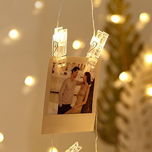 Photo Clips String Lights, 20FT 40 LED Battery-Powered LED Photo Clip String Lights, Pictures Display String Fairy Lights Perfect for Hanging Pictures, Notes, Artwork (Warm White)
