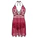JuicyRose Women's Sexy Lingerie Lace Sleepwear Halter Babydoll V-String Miniskirt (US L=Tag XL, Purple)