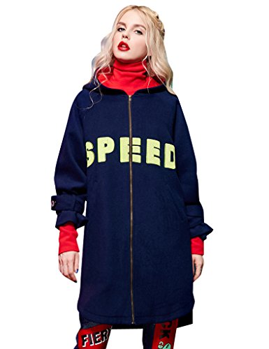 Elf Sack Womens Winter Letters Embroidered Hoody Jacket Blue Small Elf Sack Womens Winter Letters Embroidered Hoody Jacket Blue Small