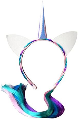 TRENDWERT Hairband Unicorn Costume for Carnival Halloween and Hen-Party-Night Crown with Unicorn-Hair for Women, Children and Men (With Tail)