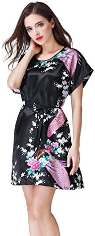 Women Sexy Japanese Short Kimono Gown Bathrobe Silky Nightdress