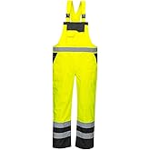 Portwest S488 Waterproof Hi Vis Safety Overalls, Contrast Bib and Brace Breathable Workwear Yellow/Black, X-Large
