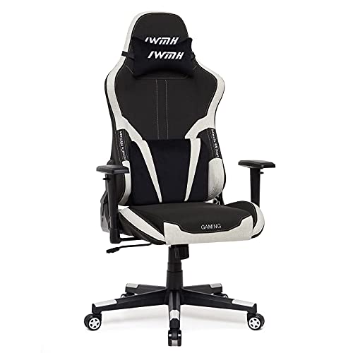 Intimate-WM-Heart-Silla-Gaming-de-Tela-Silla-Oficina-Ergonomica-Silla-Giratoria-Racing-Silla-Gamer-de-Respaldo-Alto-Ajustable-con-Apoyabrazos-Reposacabezas-y-Cojin-Lumbar-Negro-Blanca