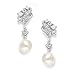 Mariell Pearl Clip-On Wedding Bridal Earrings, Cubic Zirconia Pearl Drop Earrings for Brides, Bridesmaid,