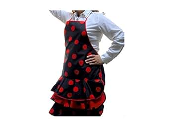 Delantal flamenca negro con lunares rojos - Talla única adulto, negro