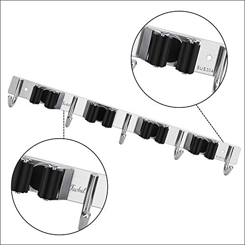 Favbal Garage Storage Stainless Steel Mop Broom Holder Wall Mount Heavy