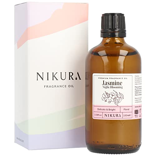 Nikura | Jasmine (Night Blooming) Fragrance Oil - 100ml | Perfect for Soap Making, Candle Making, Wax Melts, Diffuser | Great for use in Bath Bombs, Perfume Oil, Perfume Scents | Vegan & UK Made