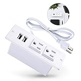 Conference Recessed Power Strip Socket,Power Grommet,Desktop Charging Station with 2-Outlet and 2 USB Ports (white)