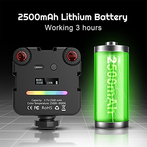 Weilisi Camera Light with Breathing Light Mode,2500mAh RGB Video Light with Action Camera Mount,Light for Camera with Hot Shoe Mount,Stepless Dimming,Powerful Magnetic,OLED Display