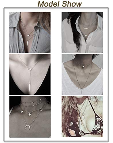 Masedy 6Pcs 18K Gold-Plated Layered Choker Necklace for Women Girls Long Chain Necklace Adjustable Silver