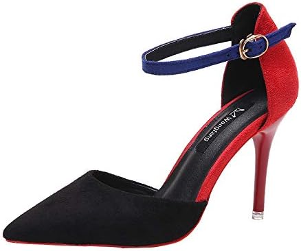 Creazrise Women's Ankle Strap Stiletto Pumps Pointed Toe Dress High Heel Summer Wedding Shoes (Black,7)
