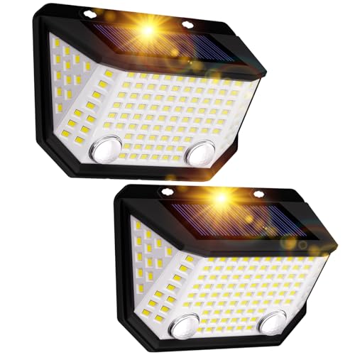 Lampes de Clôture Solaires à Double Capteur, 6500K Lumières Solaires Étanches avec Angle d'Éclairage de 300° pour le Jardin, Lot de 2 Lumières Solaires Murales Extérieures pour la Maison