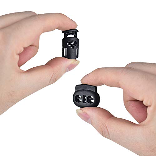 Alcoon 40 Pieces Plastic Cord Locks End Spring Stopper Fastener Slider End Spring Stop Toggle for Draw String Bags (20 Pieces Double-Hole, 20 Pieces Single-Hole, Black) - Thumbnail 3