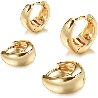 AJIDUO Gold Hoop Earrings for women,2 Pairs Round Earrings 18K