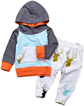 CPEI Toddler Infant Baby Boys Deer Long Sleeve Hoodie Tops Sweatsuit Pants Outfit Set