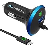 Quick Charge 3.0 Car Charger, Maxboost 36W USB Smart Port w/QC 3.0 Built-in MicroUSB Cable for Galaxy S9 S8 S7 Edge Note 9 8, HP Elite x3,HTC One A9,10,LG G5 G6 V20,ZTE Axon,Zenfone,iPhone Xs XR Plus