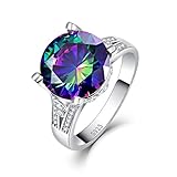 Merthus Womens 925 Sterling Silver Created Mystic Rainbow Topaz Cocktail Statement Ring