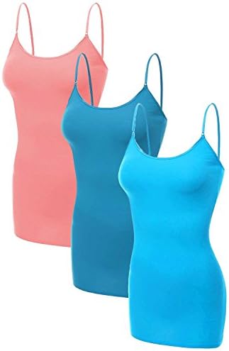 {DOWEBPIC} WOMEN'S SUPER SOFT BASIC ACTIVE ADJUSTABLE SPAGHETTI STRAP TANK TOP (MEDIUM, 3-D-PINK,S-TEAL,S-BLUE)