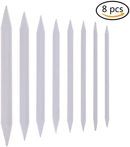 LIUMANG Blending Stumps and Tortillon Set Art Blenders Sticks for Drawing, Sketch, Colored Pencils, White, 8 Sizes (8 pcs)