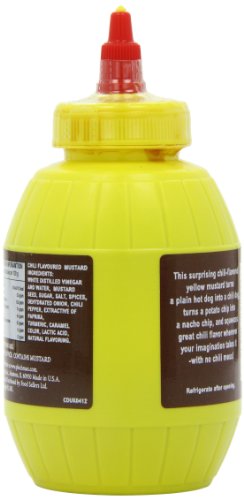 Plochman's Flavored Yellow Mustard, Chili Dog Mustard, 10.5-Ounce Squeeze Barrels (Pack of 6)
