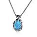 Antique Look Created Blue Fire Opal Round Pendant with 925 Sterling Silver Twisted Foxtail Chain, 20