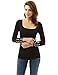 PattyBoutik Women Square Neck 3/4 Sleeve Eyelet Blouse (Black Small)