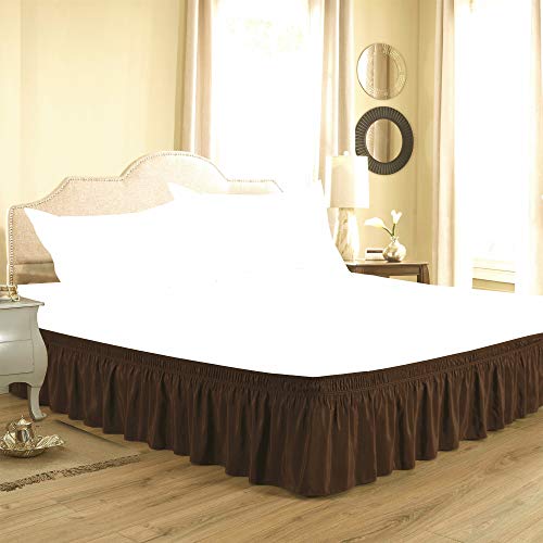 Biscaynebay Wrap Around Bed Skirts, Brown for Queen Size Beds 15 Inches