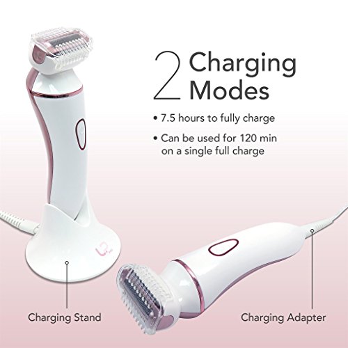 LivingPro Waterproof & Rechargeable Electric Lady Shaver Kit + Facial Brush, 4 Interchangeable Heads for Precise Trimming for Leg Armpit Arm Bikini Line & Facial Cleansing - Thumbnail 6