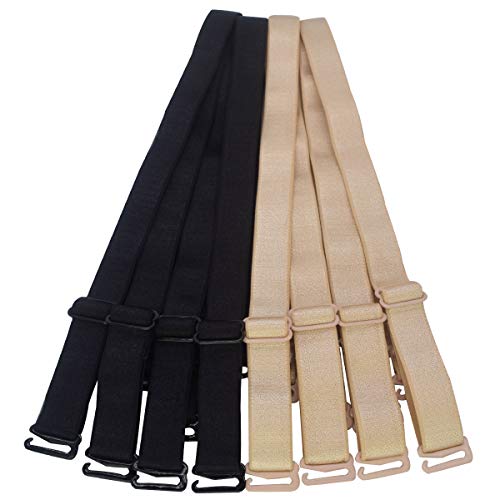 DoHope Shoulder Bra Straps Replacement 12mm 15mm 18mm Width 46cm Length Adjustable (15mm Width （4pairs Black & Beige)) - Thumbnail 7