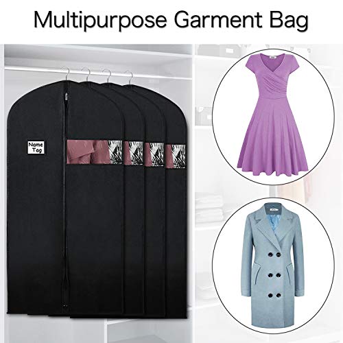 Syeeiex Suit Storage Garment Bags - Travel 50-inch Coat Protector Bag with Clear Window and ID Card Holder for Suit, Long Jacket, Dresses, Set of 4