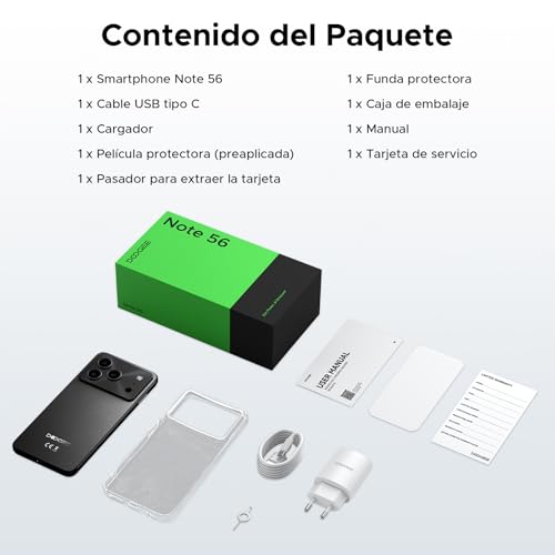 DOOGEESmart Note56 Android 16 Telefono Movil Libres, 6150mAh 24GB+ 64GB/2TB Smartphone, Octa Core Telefonos Moviles HD+ 6,56", Cámara 8MP Teléfono Móvil, Gemini AI/Dual SIM/Face ID/GPS/OTG/Widevine L1