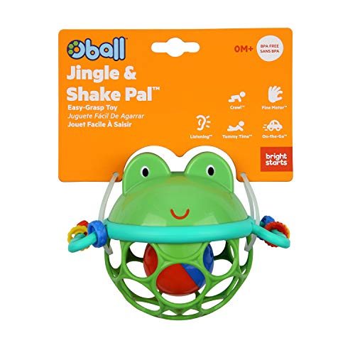 Bright Starts Oball Easy Grasp Jingle & Shake Pal Infant Toy, BPA-Free Green Frog Rattle, Age Newborn and up