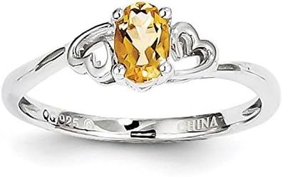 925 Sterling Silver Rhodium-finish November Stone Citrine Ring Size 5 - 10