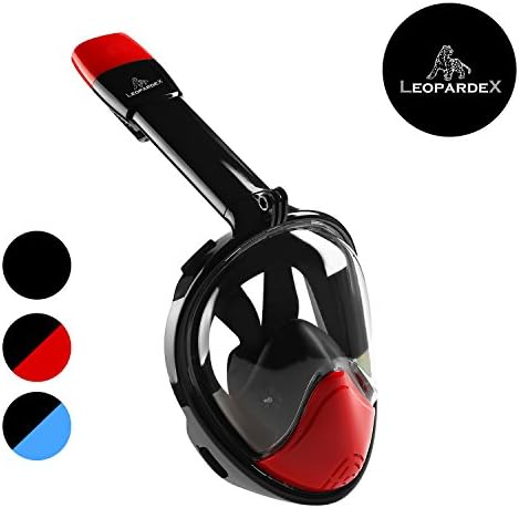 New Anti-Fog Clear Snorkel Mask by LeopardeX – Sea Views 180° Go Pro Compatible Snorkel Mask With Dry Snorkel, Plus Gift With Purchase. Full Snorkel Mask [Tubeless Snorkel Mask] (Black &amp; Red, S/M)