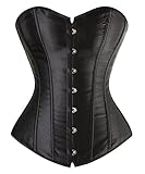 Kimring Women's Sexy Slim Burlesque Satin Body Shaper Strapless Plus Size Overwear Corset Black Medium