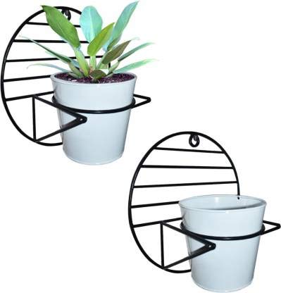 Ascent Homes Wall Mount Metal Planter Stand with Round Galvanized Bucket Planter (Set of 2 Pcs)