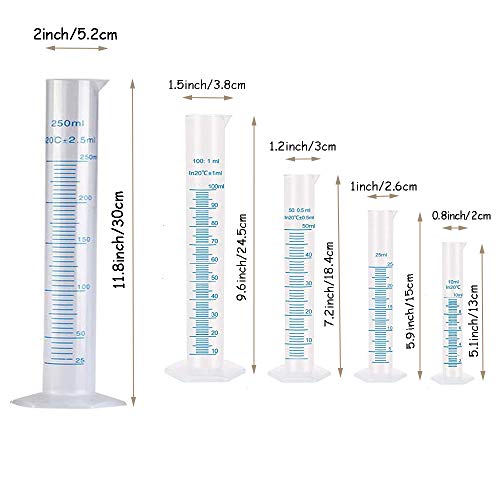 10 Pack Plastic Graduated Cylinkers Beakers Set,Clear Measuring Cylinker 5 Sizes-10ml,25ml,50ml,100ml,250ml and Measuring Beaker 5 Sizes-50ml,100ml,250ml,500ml,1000ml for Lab