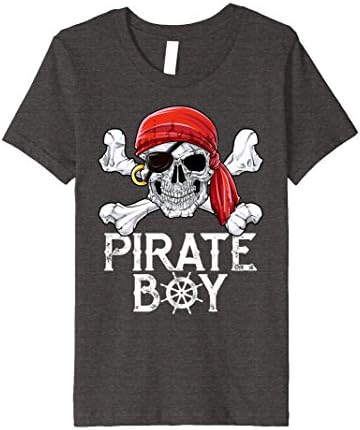 Kids Pirate Boy T shirt Jolly Roger Skull &amp; Crossbones Flag Tees 6 Dark Heather
