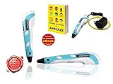 BEST INTELLIGENT 3D PRINTING PEN for ABS & PLA, 140 STENCILS & 3 ABS Rolls Included, For Drawing Doodling Modelling and Arts & Crafts Making, Promotes Creativity & Spacial Thinking in Children (Blue)